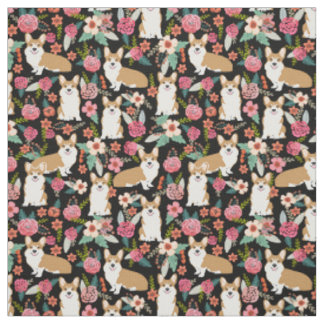 Corgi floral fabric - black