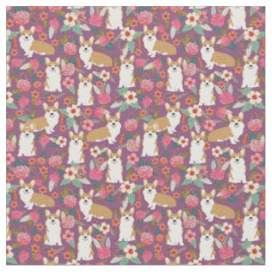 Corgi floral fabric - purple