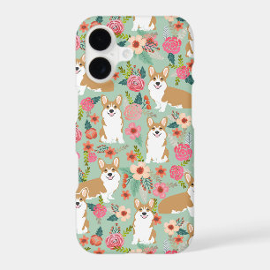 Corgi Florals iPhone case - mint