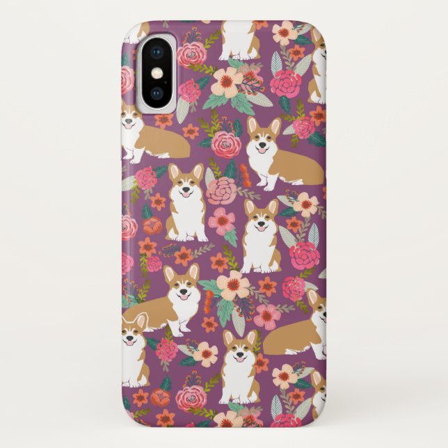Corgi Florals iPhone case - purple (Back)