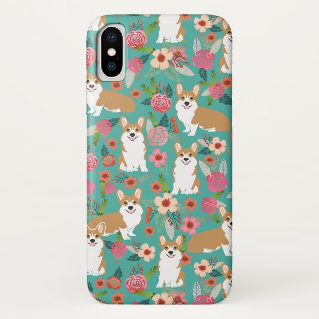Corgi Florals iPhone case - turquoise (Back)