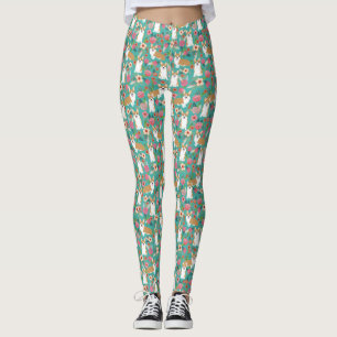 Corgi Florals - vintage corgi floral leggings turn
