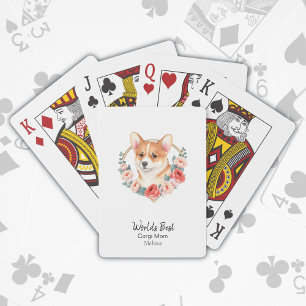 Corgi Florals World's Best Dog Mum Personalised Playing Cards