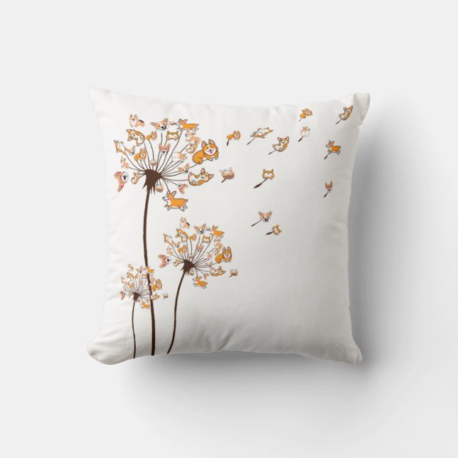 Corgi Flower Fly Dandelion Shirt Cute Dog Lover Cushion (Front)