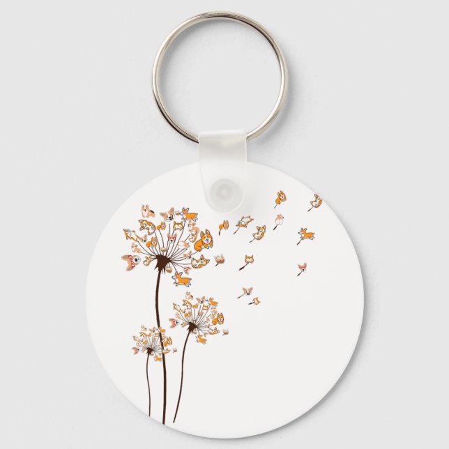 Corgi Flower Fly Dandelion Shirt Cute Dog Lover Key Ring (Front)