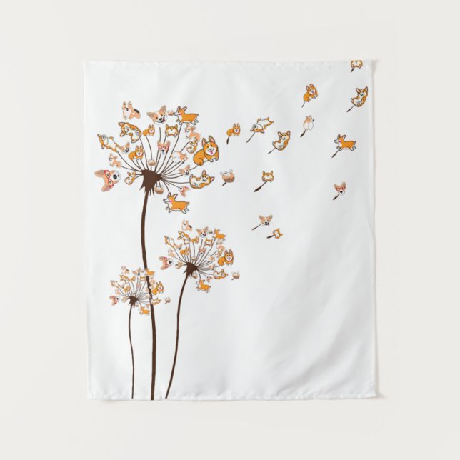 Corgi Flower Fly Dandelion Shirt Cute Dog Lover Tapestry (Front)