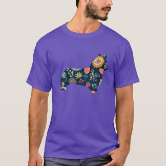 Corgi Flower Funny Dog Silhouette Floral Corgi Lov T-Shirt
