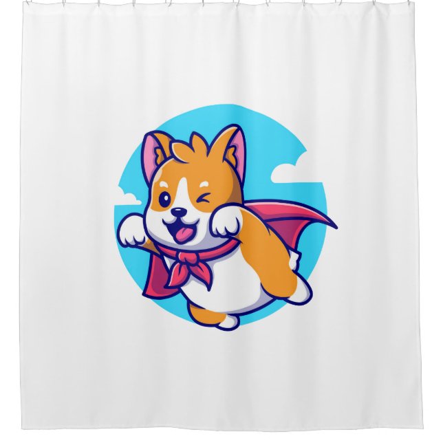 Corgi flying sky cape funny cute shower curtain (Front)