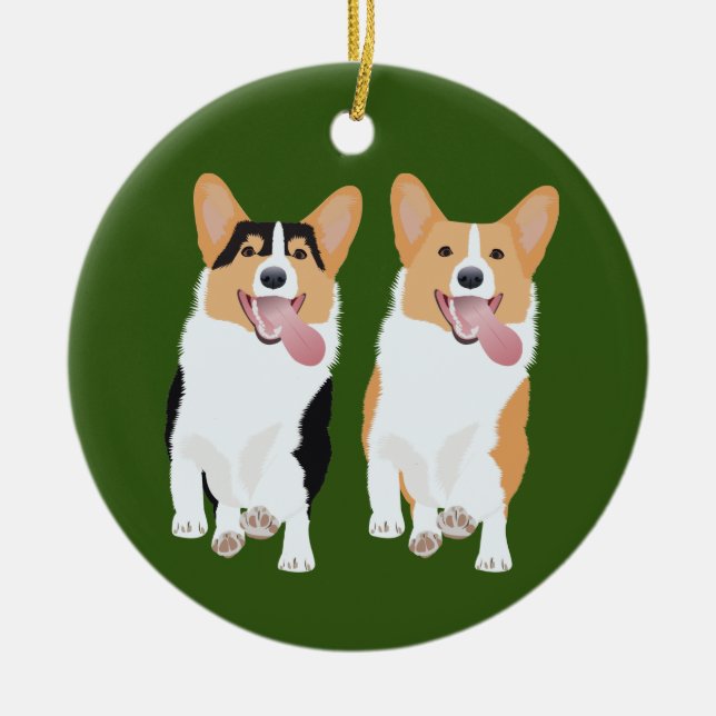 Corgi Friends Ceramic Ornament (Front)