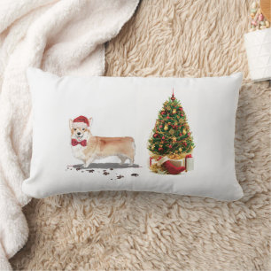 Corgi Funny Christmas Dog with Tree Lumbar Cushion