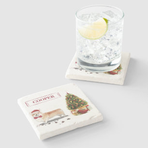 Corgi Funny Christmas Dog with Tree Stone Coaster