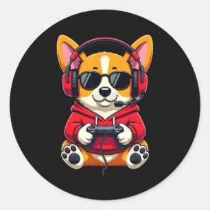 Corgi gamer cute gaming dog funny classic round sticker