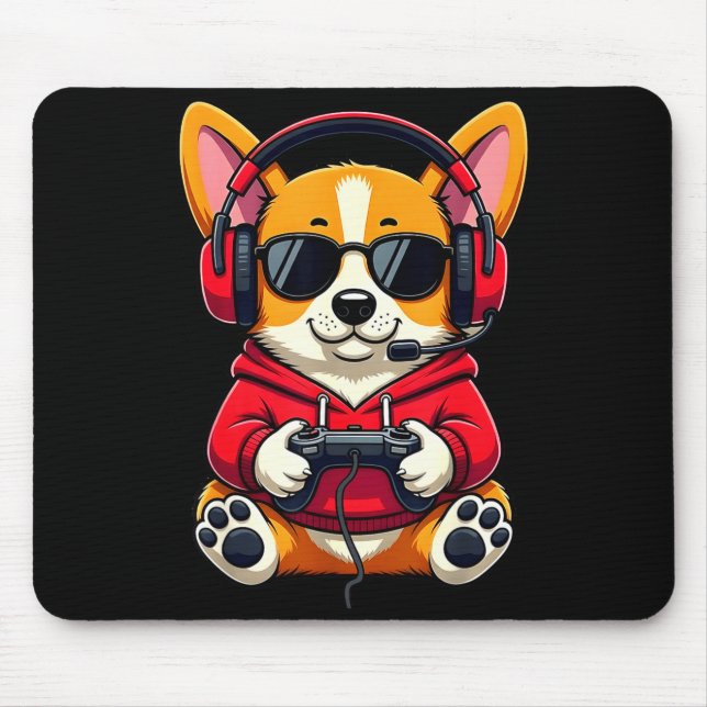 Corgi gamer cute gaming dog funny  mouse pad (Front)