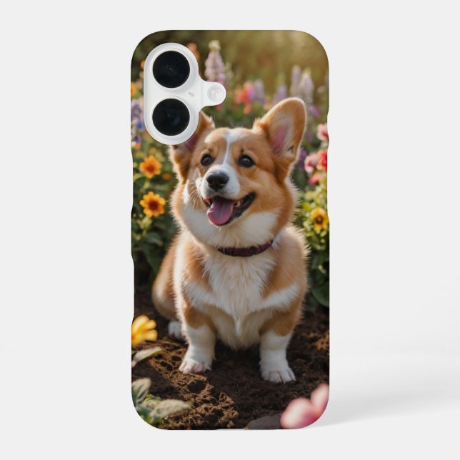 Corgi Garden Fun iPhone 16 Case (Back)