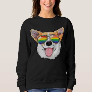 Corgi Gay Pride LGBT Rainbow Flag Sunglasses LGBTQ Sweatshirt