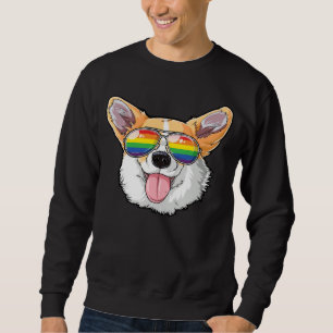 Corgi Gay Pride LGBT Rainbow Flag Sunglasses LGBTQ Sweatshirt