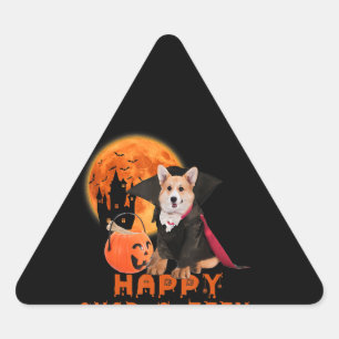 Corgi Gift   Happy Quaroteen Corgi Halloween Triangle Sticker