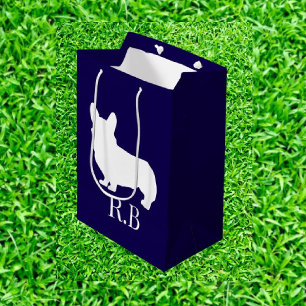 Corgi Golf Blue Navy  Medium Gift Bag