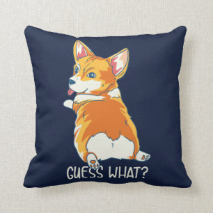 Corgi Guess What Dog Gag Monogram Cushion