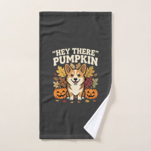 Corgi Halloween Hey There Pumpkin Design Hand Towel