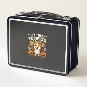 Corgi Halloween Hey There Pumpkin Design Metal Lunch Box