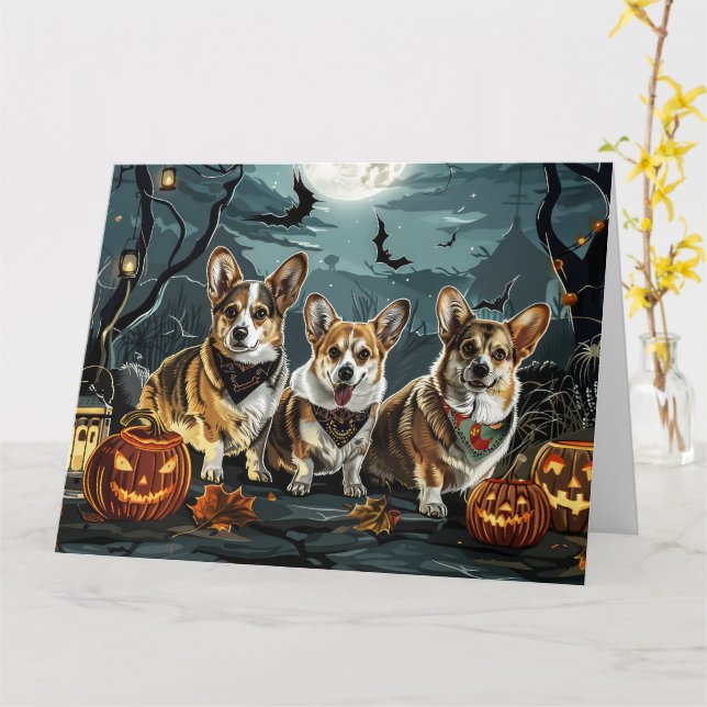 Corgi Halloween Spooky Card (Yellow Flower)