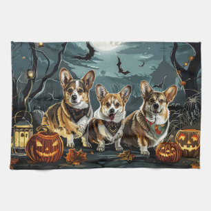 Corgi Halloween Spooky Tea Towel