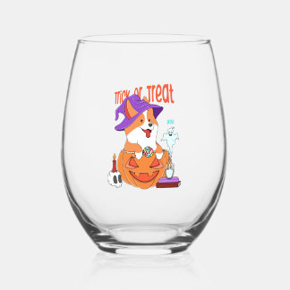 Corgi Halloween Stemless Wine Glass