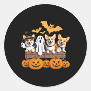 Corgi Halloween Trio Funny Spooky Dog Lover Outfit Classic Round Sticker
