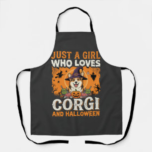 Corgi Halloween Witch Girl Vintage Horror Apron