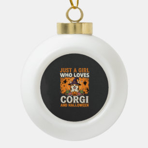 Corgi Halloween Witch Girl Vintage Horror Ceramic Ball Christmas Ornament