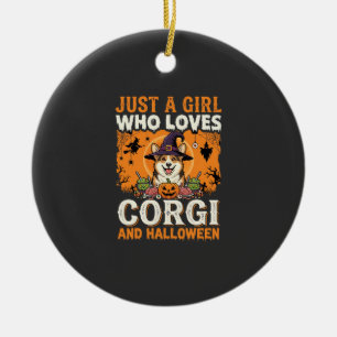 Corgi Halloween Witch Girl Vintage Horror Ceramic Ornament
