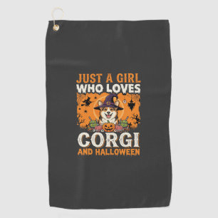 Corgi Halloween Witch Girl Vintage Horror Golf Towel