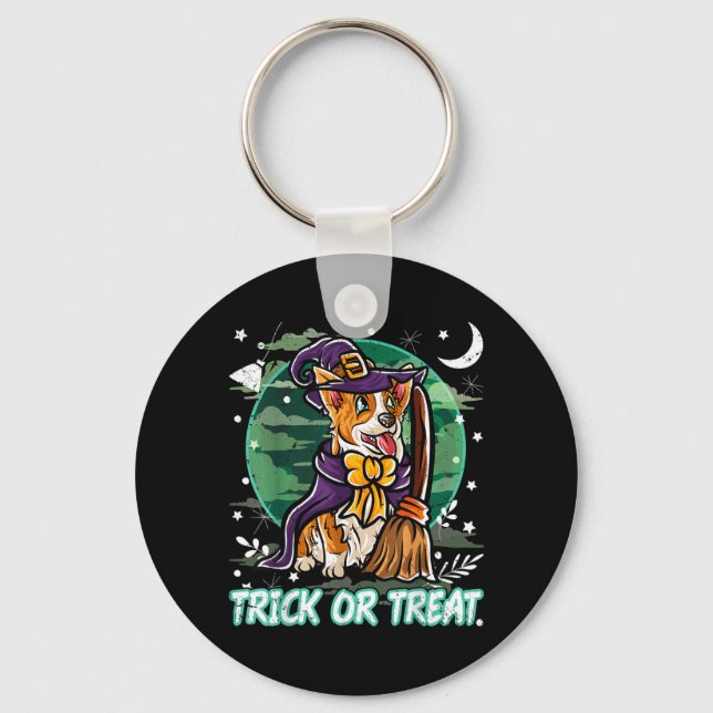 Corgi Happy Halloween Costume Witch Key Ring (Front)
