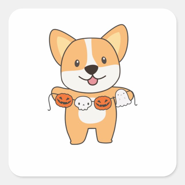 Corgi Happy Halloween Dog Costume Square Sticker (Front)