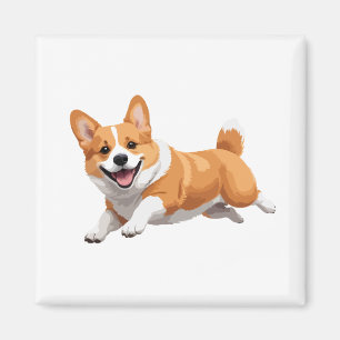 Corgi Happy Playful Fun Jumping In The Air Joyful Magnet