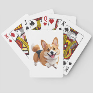 Corgi Happy Playful Fun Jumping In The Air Joyful Playing Cards