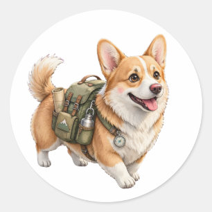 Corgi Hiking Adventure Watercolor Sticker