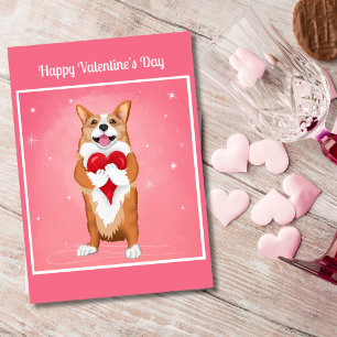 Corgi Holding A Heart Happy Valentine's Day Holiday Card