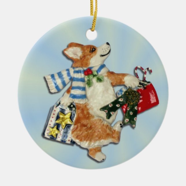 Corgi Holiday Shopper Ornament (Front)