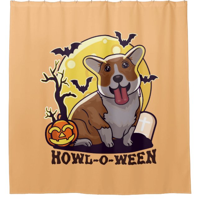 Corgi Howl-O-Ween Shower Curtain (Front)
