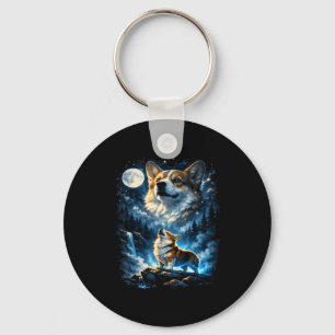 Corgi Howling At Moon T-shirt.png Key Ring