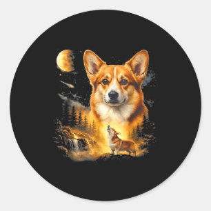 Corgi Howling At The Moon Vintage 90s Retro Style Classic Round Sticker