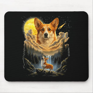 Corgi howling to the moon funny dog graphic vintag mouse pad