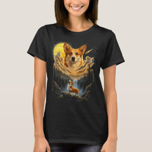 Corgi howling to the moon funny dog graphic vintag T-Shirt