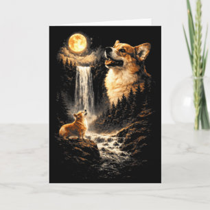 Corgi howling to the moon vintage 90s funny dog card