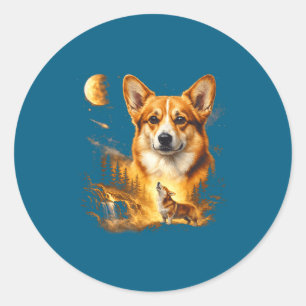 Corgi howling to the moon vintage 90s funny dog classic round sticker
