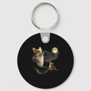 Corgi howling to the moon vintage 90s funny dog key ring