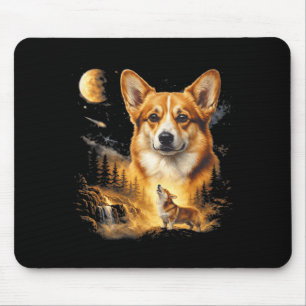 Corgi Howling to The Moon Vintage 90s Funny Dog Mouse Pad