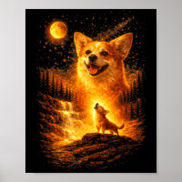 Corgi howling to the moon vintage 90s funny dog